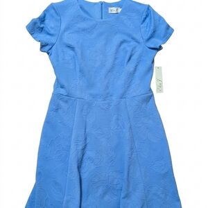 NWT Eliza J Blue Floral Jacquard Fit & Flare Dress Pockets Size 12 Wedding Guest